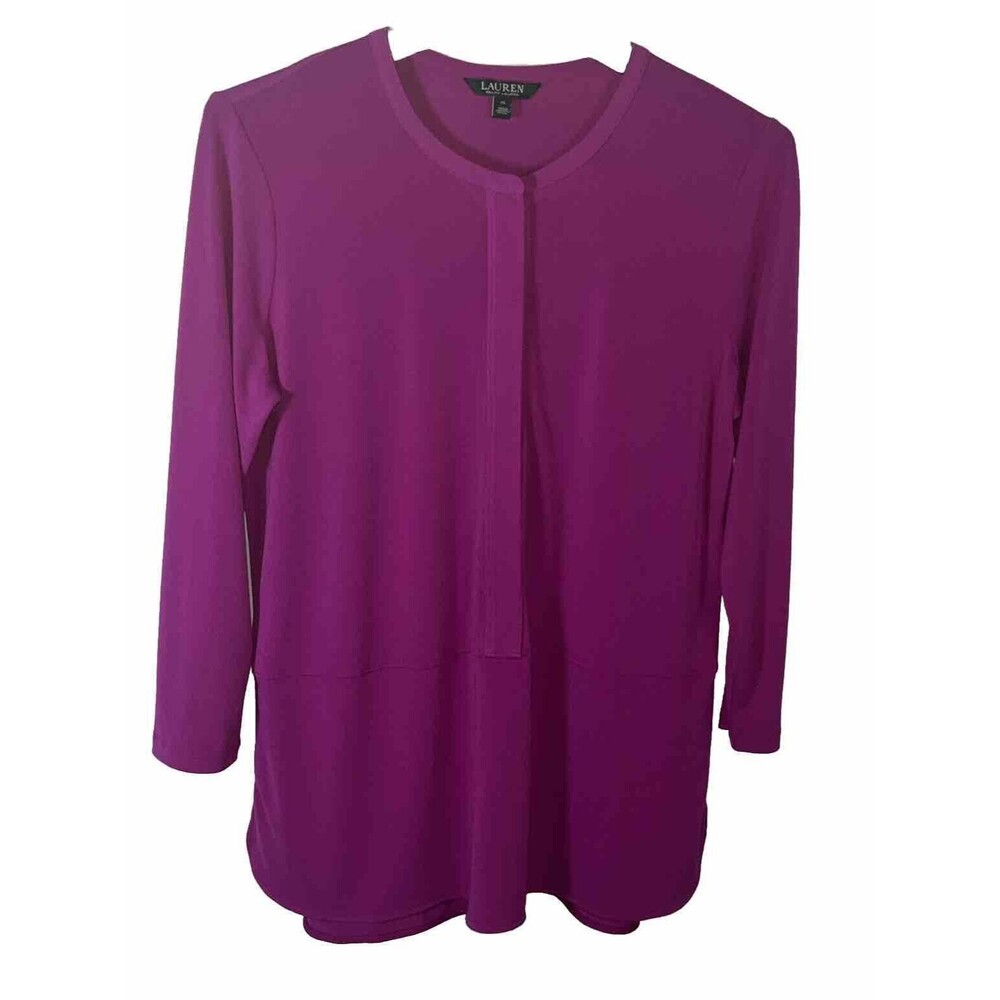Lauren Ralph Lauren Women's Pink 3/4 Sleeve Hidden Button Tunic XL Round Neck